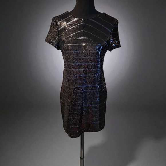 Zara Black Shimmer Mini Dress Size M - Picture 2 of 6